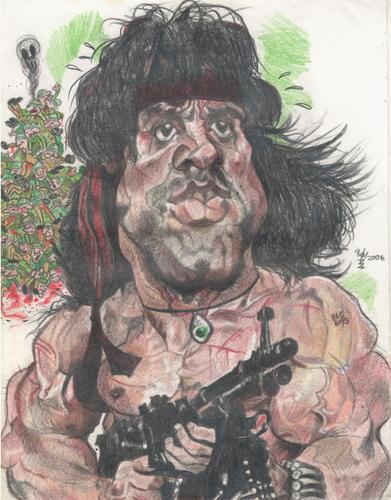 Cartoon: Sly Stallone as Rambo (medium) by RoyCaricaturas tagged sly,stallone,rambo,hollywood,famous,films
