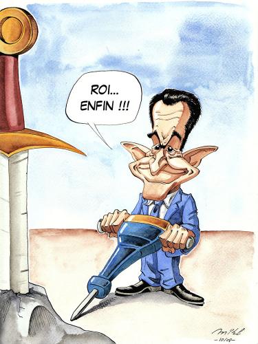 Cartoon: King... finally !!! (medium) by Mikl tagged mikl,michael,olivier,miklart,art,illustration,painting,nicolas,sarkozy,king,roi,arthur