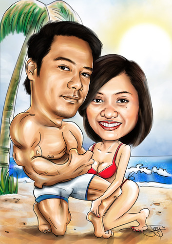 Cartoon: couple on the beach (medium) by juwecurfew tagged couple,on,the,beach
