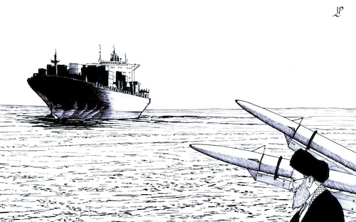 Cartoon: Attack in Red Sea (medium) by paolo lombardi tagged yemen,iran,huthi,war,redsea