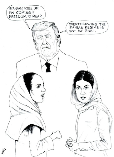 Cartoon: Before and after (medium) by paolo lombardi tagged trump,ira,woman,repression,riot,war