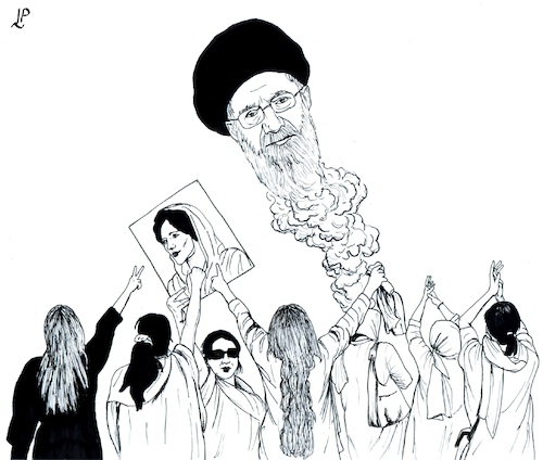 Cartoon: Death of Khamenei (medium) by paolo lombardi tagged iran,khamenei,women,revolution,war