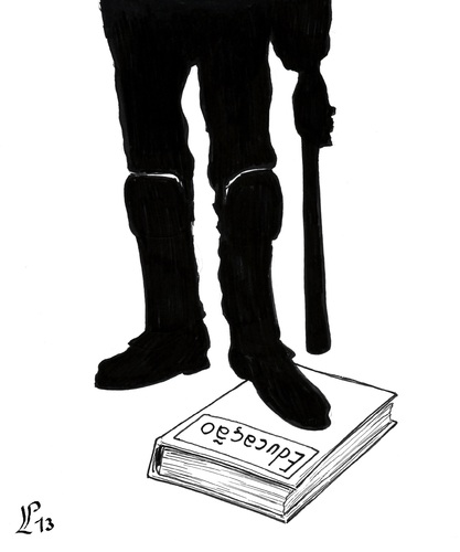 Cartoon: Education in Brazil (medium) by paolo lombardi tagged brazil,school,riot,teacher,police