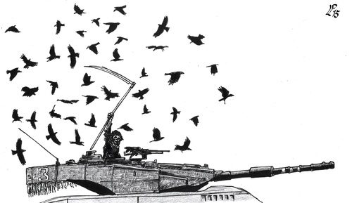 Cartoon: Modern Horseman of  Apocalypse (medium) by paolo lombardi tagged war,peace