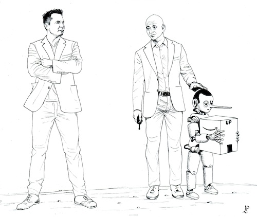Cartoon: Pinocchio (medium) by paolo lombardi tagged pinocchio,ai,bezos,musk