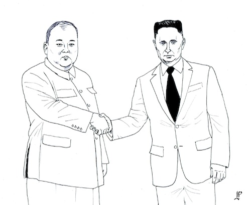 Cartoon: Putin meet Kim (medium) by paolo lombardi tagged putin,kim,russia,korea,war,weapons