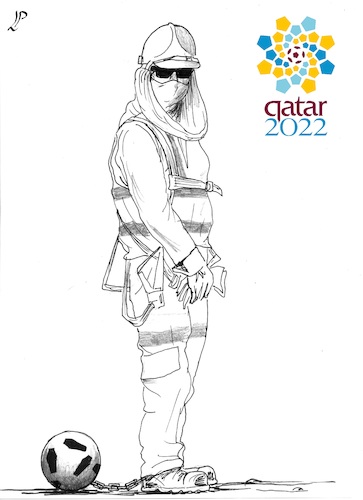 Cartoon: Worker in Qatar (medium) by paolo lombardi tagged qatar,world,cup,football,workers