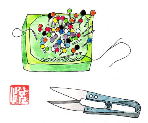 Cartoon: colorful pins (medium) by etsuko tagged sewing