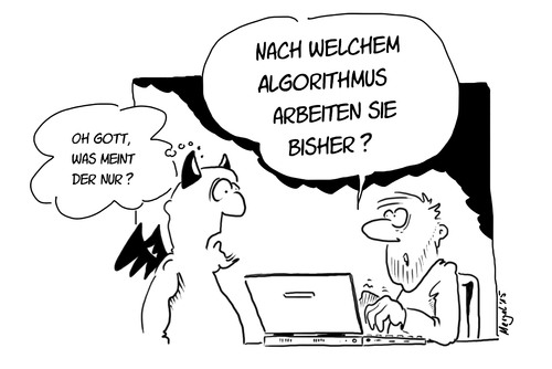 Cartoon: teufelswerk (medium) by Mergel tagged teufel,computer,algorithmus,teufelswerk,hölle,internet,multimedia,modern,fortschritt