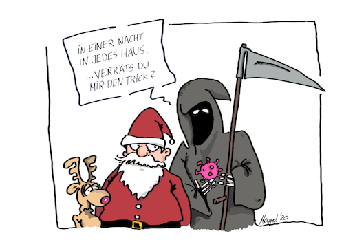 Cartoon: Weihnachten2020 (medium) by Mergel tagged weihnachten,nikolaus,tod,corona,covid19,virus,bescherung,2020,pandemie