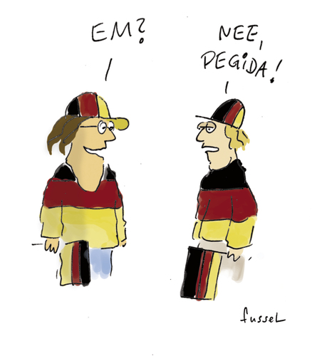 Cartoon: Patrioten Europas (medium) by fussel tagged deutschland,fussball,pegida,demo,schwarz,rot,gold,fahnen,fans,em,europameisterschaft