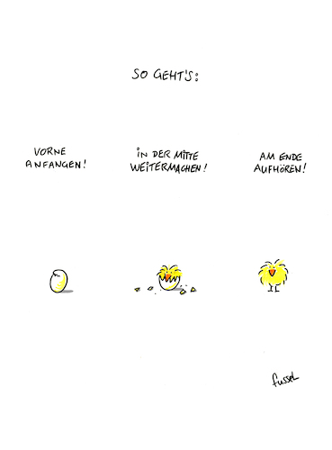 Cartoon: Wie geht das? (medium) by fussel tagged anfangen,weitermachen,erklären,vorbild,wie,was,anfangen,weitermachen,erklären,vorbild,wie,was