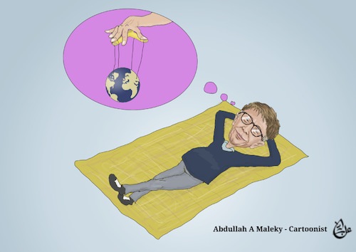 Cartoon: bill gates dreams (medium) by abdullah tagged corona,g5,billgates,dominance,technology,the,climate