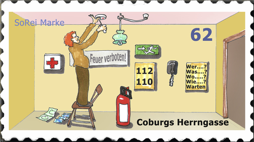 Cartoon: Briefmarke Coburg 5 (medium) by SoRei tagged coburg,herrngasse,briefmarke,insider,regional