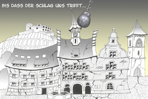 Cartoon: Rissestadt staufen (medium) by Bert Kohl tagged staufen,geht,nicht,unter