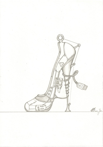 Cartoon: modern walk (medium) by The Illustrator tagged dream,frau,lady,walk,modern,inustry,shoe,schuh
