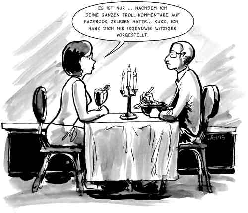 Cartoon: Witziger (medium) by Jaehling tagged troll,gamergate,internet,kommentare,forum,restaurant,date,facebook