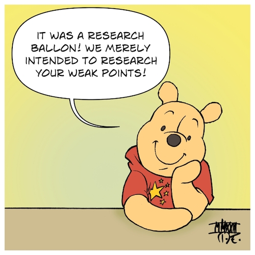 Cartoon: Research balloon (medium) by Timo Essner tagged china,usa,espionage,balloon,research,airspace,america,pacific,ocean,asia,reconnaissance,political,tensions,shot,down,cartoon,timo,essner,china,usa,espionage,balloon,research,airspace,america,pacific,ocean,asia,reconnaissance,political,tensions,shot,down,cartoon,timo,essner