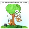 Cartoon: Affe fällt nicht weit vom Stamm (small) by Timo Essner tagged affe,apfel,stamm,baum,sprichwörter,steinzeitmensch