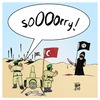 Cartoon: Sorry! (small) by Timo Essner tagged türkei,erdogan,kurden,pkk,syrien,is,nato,bombing,isil,terrorist,terrorism,islamic,state,kurds,enemies,wrong,friends,cavusoglu