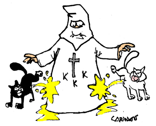 Cartoon: Black Cat White Cat (medium) by Carma tagged ku,klux,klan,kkk,cats,animals,racism,intolerance,cat