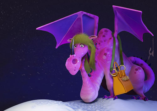 Cartoon: Dragonlady (medium) by Rüsselhase tagged dragon,lady,woman,pink,prada