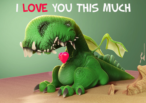 Cartoon: I love you this much (medium) by Rüsselhase tagged dinosaur,heart,sweet