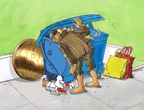 Cartoon: bitcodpad (medium) by Lubomir Kotrha tagged bitcoin,dollar,euro,libra,rubel,bitcoin,dollar,euro,libra,rubel