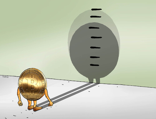 Cartoon: bitshadow26 (medium) by Lubomir Kotrha tagged dollar,euro,cryptocurrency,bitcoin,memecoin,dollar,euro,cryptocurrency,bitcoin,memecoin