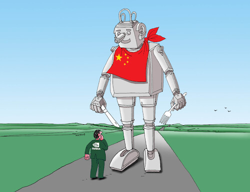 Cartoon: china IT AI nvidia (medium) by Lubomir Kotrha tagged china,it,ai,nvidia,china,it,ai,nvidia