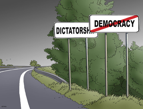 Cartoon: demodictat (medium) by Lubomir Kotrha tagged democracy,dictator,freedom,peace,war,world