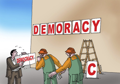 Cartoon: demoracyc (medium) by Lubomir Kotrha tagged democracy,world,people,war,peace