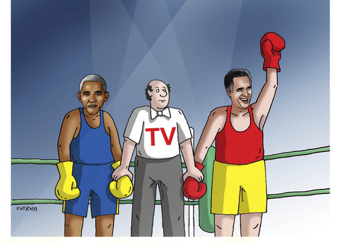 Cartoon: duel (medium) by Lubomir Kotrha tagged usa,vote,president,obama,romney