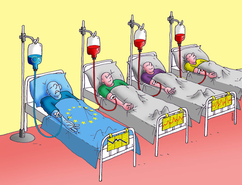 Cartoon: euinfuz (medium) by Lubomir Kotrha tagged eu,usa,euro,dollar,money,wall,street