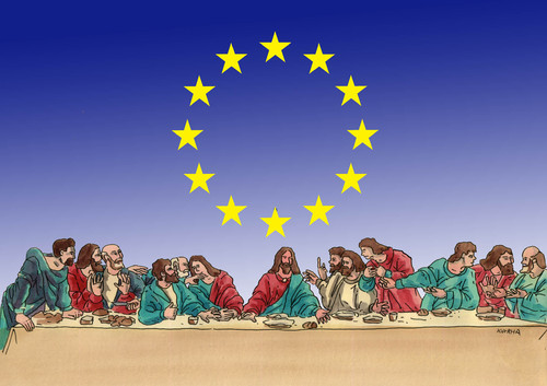 Cartoon: euvecera (medium) by Lubomir Kotrha tagged eu,summit,bratislava,slovakia