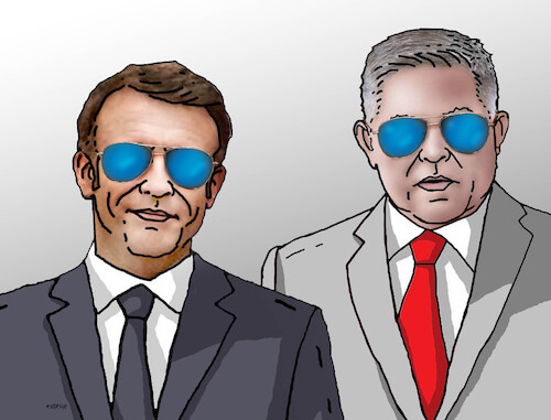 Cartoon: ficokuliar (medium) by Lubomir Kotrha tagged meeting,macron,fico,france,slovakia,meeting,macron,fico,france,slovakia