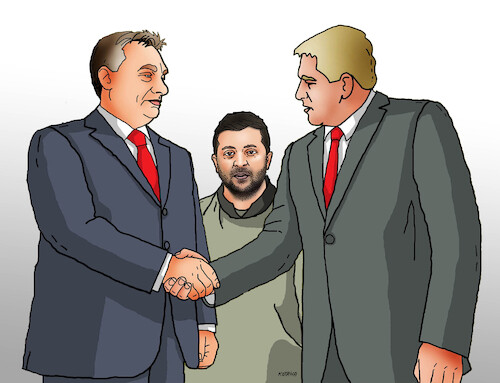 Cartoon: ficorg26 (medium) by Lubomir Kotrha tagged ukraine,hungary,slovakia,zelensky,orban,fico,ukraine,hungary,slovakia,zelensky,orban,fico