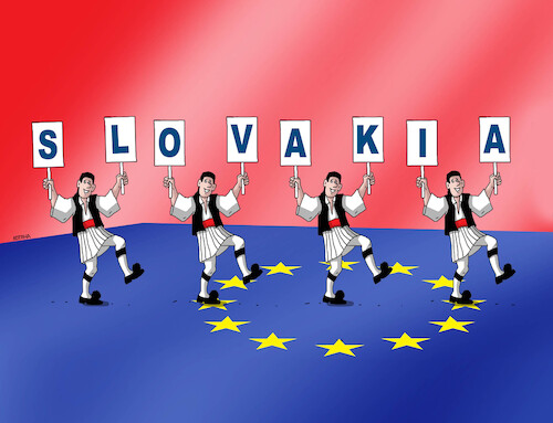 Cartoon: greetanec (medium) by Lubomir Kotrha tagged slovakia,elections,new,government,greek,way,debts,slovakia,elections,new,government,greek,way,debts