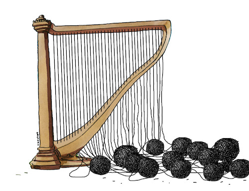 Cartoon: harfklbka (medium) by Lubomir Kotrha tagged music,musical,instruments,harp,music,musical,instruments,harp