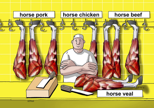 Cartoon: konina - horse (medium) by Lubomir Kotrha tagged horse,beef,chicken,veal,pork