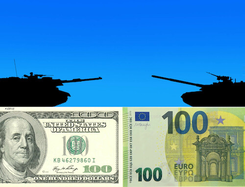 Cartoon: moneyboj (medium) by Lubomir Kotrha tagged money,war,euro,dollar,money,war,euro,dollar
