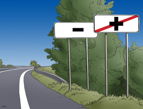 Cartoon: plusend (medium) by Lubomir Kotrha tagged orientation,boards,plus,minus,orientation,boards,plus,minus