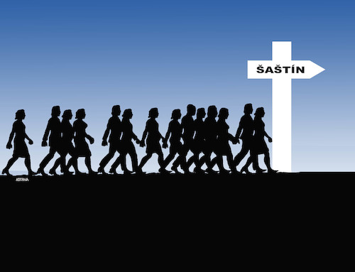 Cartoon: sastismer (medium) by Lubomir Kotrha tagged vatican,pope,francis,visit,slovakia,vatican,pope,francis,visit,slovakia