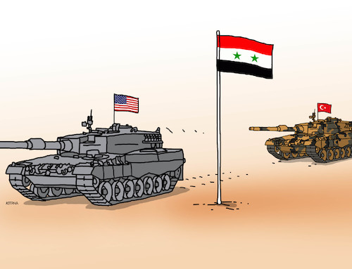 Cartoon: tanksyria (medium) by Lubomir Kotrha tagged turkey,syria,kurds,isis,usa,war,erdogan,assad,trump,putin