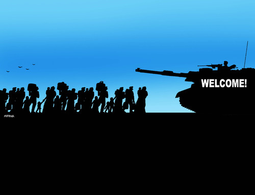 Cartoon: tankwelcome (medium) by Lubomir Kotrha tagged refugees,welcome,europe,afrika,germany,merkel,world