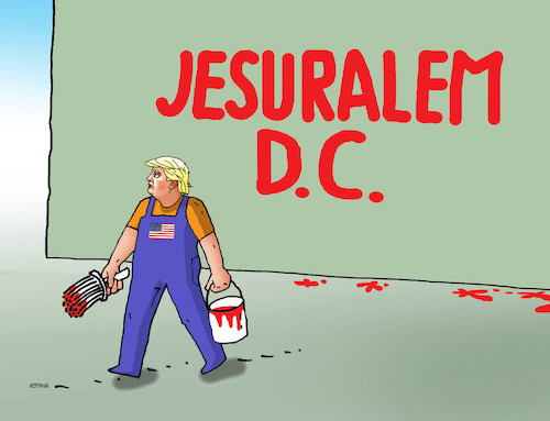Cartoon: trujesuralem (medium) by Lubomir Kotrha tagged donald,trump,usa,jerusalem,dc,israel