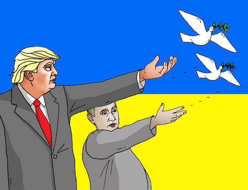 Cartoon: Trump Putin Ukraine war peace (medium) by Lubomir Kotrha tagged trump,putin,ukraine,war,peace,trump,putin,ukraine,war,peace