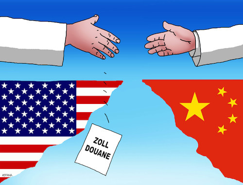 Cartoon: usachinazoll-de (medium) by Lubomir Kotrha tagged usa,china,trump,zoll,douane