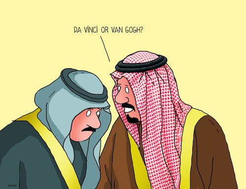 Cartoon: vincigogh (medium) by Lubomir Kotrha tagged art,da,vinci,van,gogh,auction,money,christies,museum