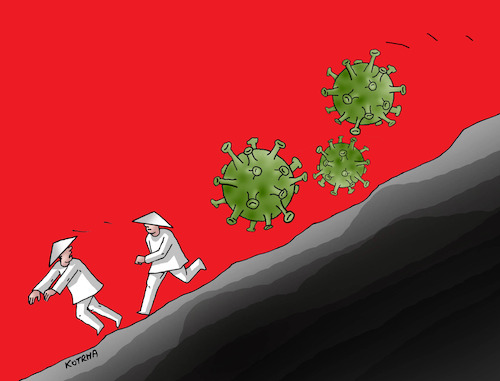 Cartoon: virchina (medium) by Lubomir Kotrha tagged china,bursa,coronavirus,dollar,euro,libra,world
